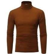 Yindaity Gold Turtleneck Shirt Men Neck Cotton Long Sleeve Undershirts Slim Fit Tight Thermal T Shirts Turtle Neck Basics Regular Fit Sweater Coffee,3XL